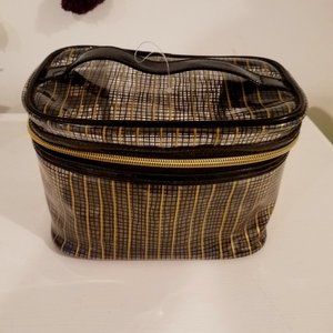 Plastic Makeup Caddy Gold Black Plaid See Through